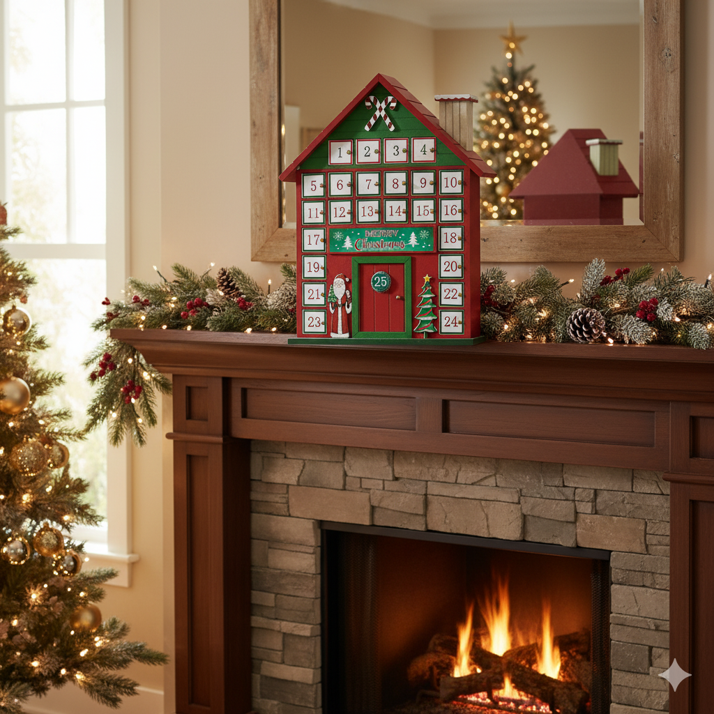 VESTIAMO CASA GRAN NATALE - Calendario dell’Avvento in Legno Casetta h40 cm